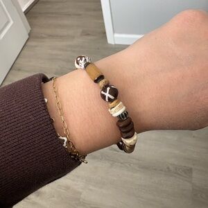 Handmade Brown and Cream Beaded Bracelet - Boho Women Jewelry